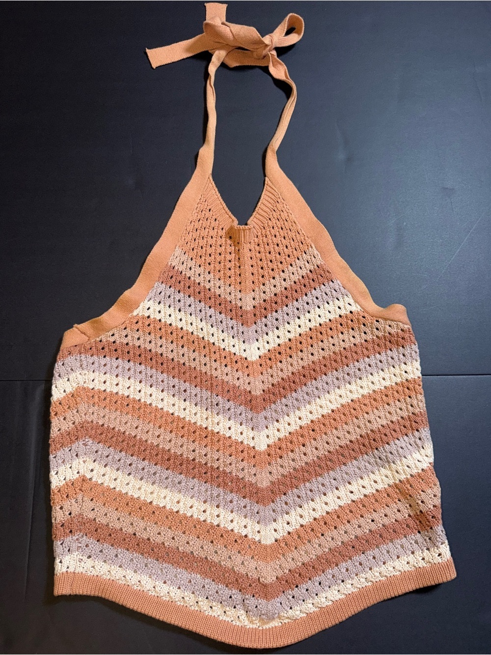 Heartloom Peach & Light Mauve Striped Crochet Halter Top